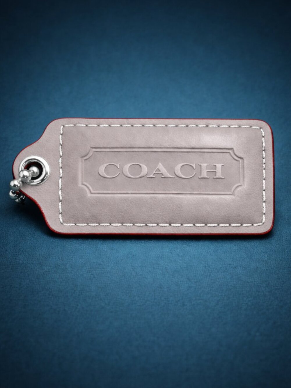 COACH Signature Gray Leather Hangtag Keychain Fob Bag Charm